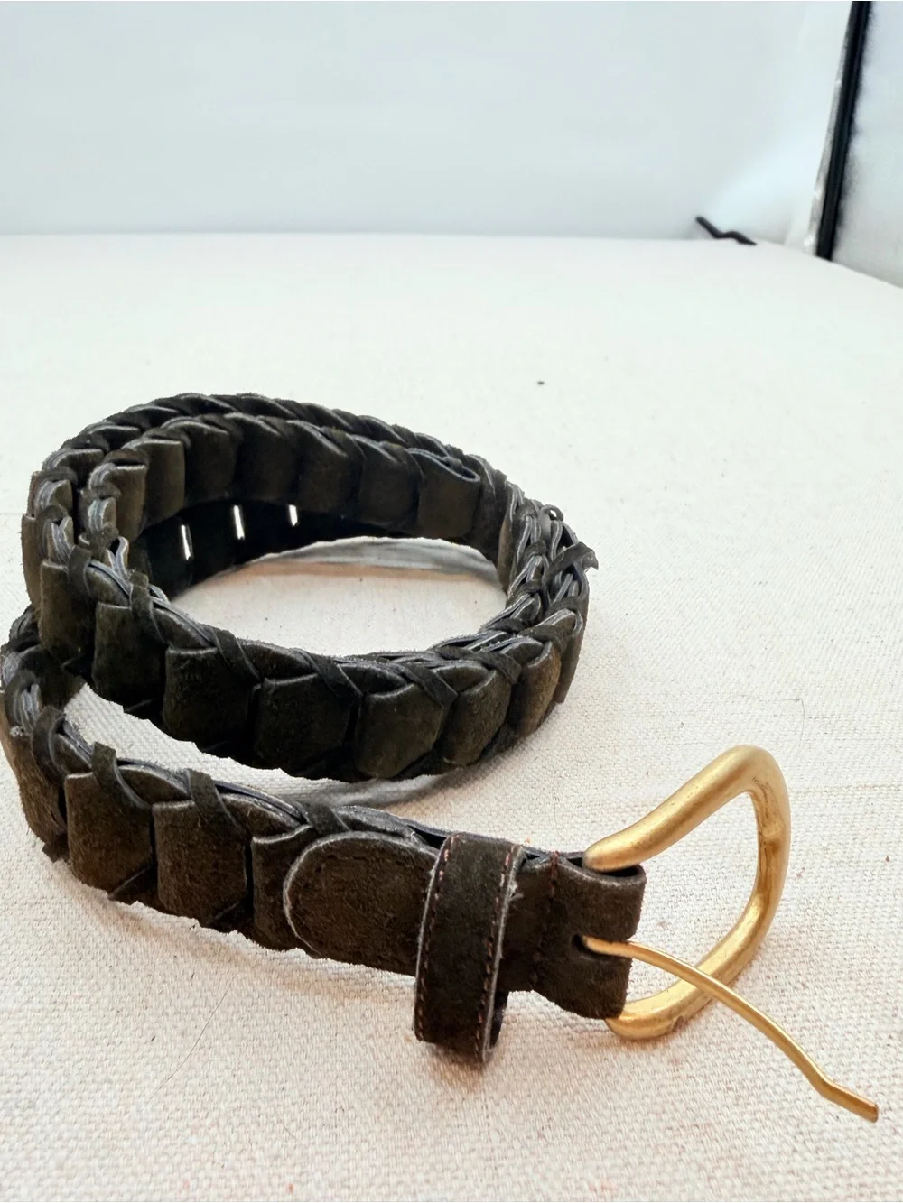 Brown Suede Women’s Belt with Brass Buckle